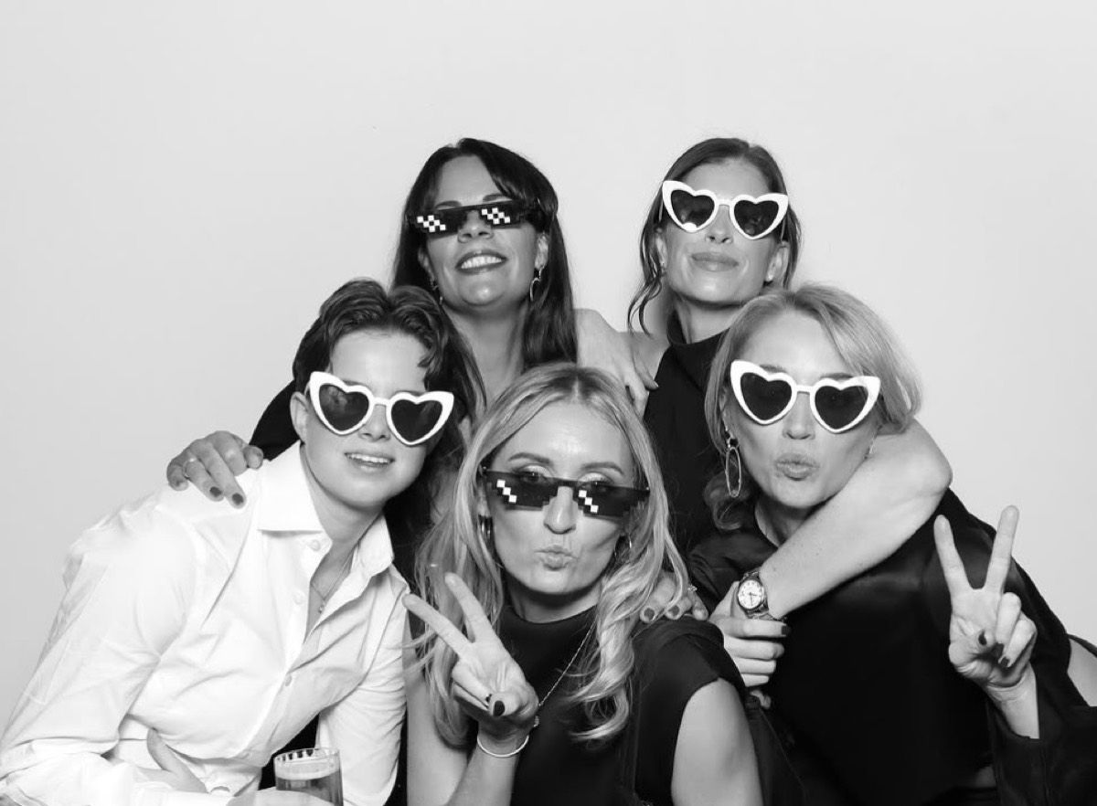 Black and white Glam Photobooth portrait of guests