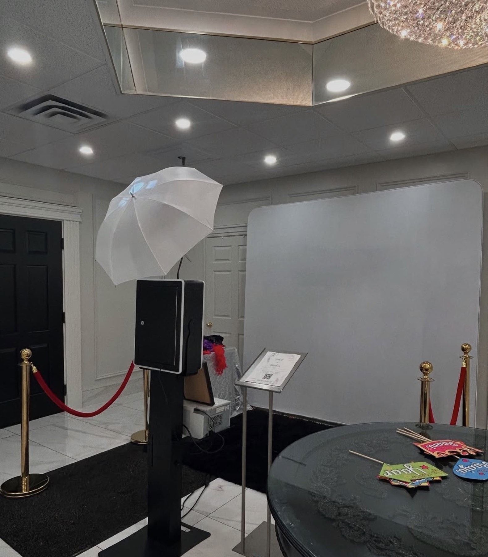 LetsClick Photobooth open-air setup with gold stanchions and red carpet at a Greater Toronto Area event