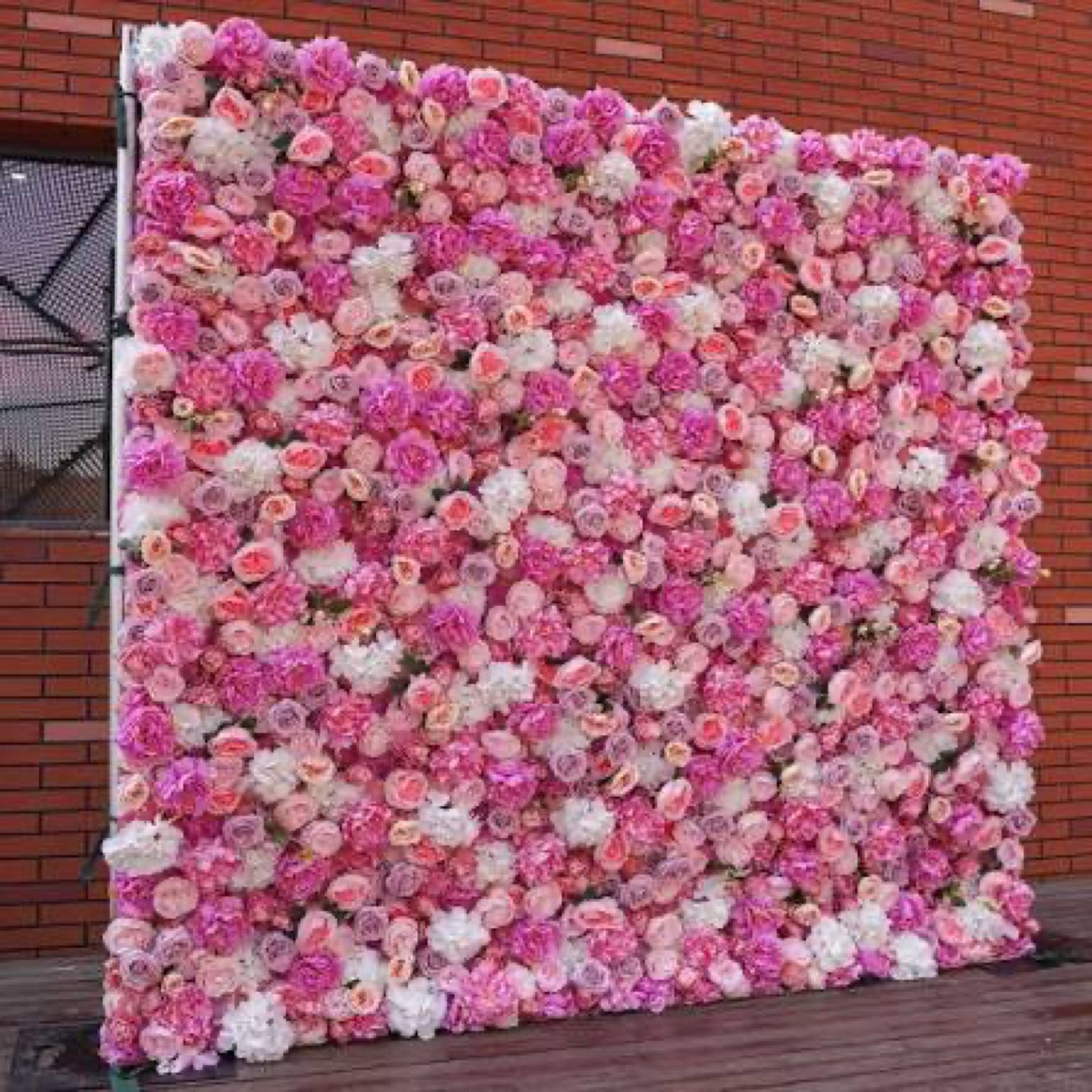 Lush pink and white floral backdrop wall
